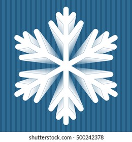 Big white 3d snowflake on blue striped background