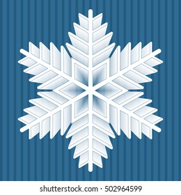 Big white 3d snowflake on blue striped background