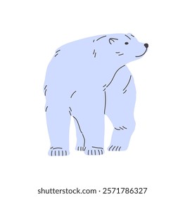 Big white bear smells air with nose on the go. Cute furry polar animal walks. Adorable arctic beast strolls. Amusing inhabitant of North Pole, Antarctica steps. Flat isolated vector illustration