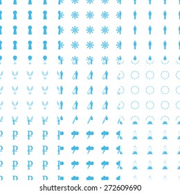 Big white and blue seamless pattern set for web design. Vector symbol