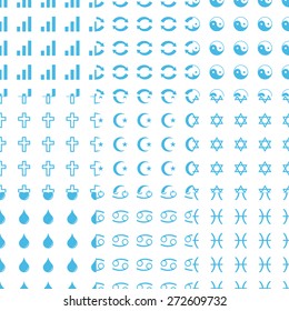 Big white and blue seamless pattern set for web design. Vector symbol