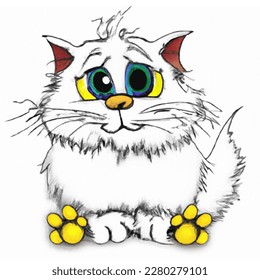 a big white cat seen showing a cute face