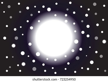 Big white circle and white circles on black  vector background 