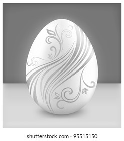 Big white Easter eggs painted by floral patterns, vector illustration