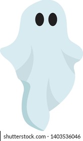 A big white ghost with large black eyes which is flying in the air , vector, color drawing or illustration.