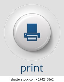 big white glossy print button, with 3d effect, vector illustration, eps 10 with transparency