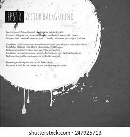 Big white grunge circle on black background. Vector grunge illustration.