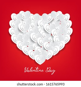 Big white heart on red background for greeting card, poster, banner. Vector illustration