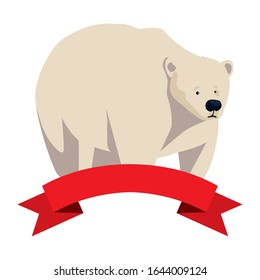 big white polar bear with ribbon on white background vector illustration design