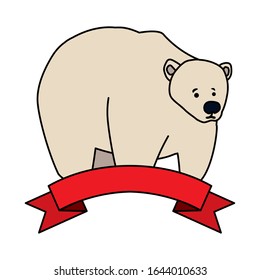 big white polar bear with ribbon on white background vector illustration design