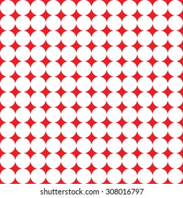 Big white polka dots on red background. It is a seamless vector (illustration) pattern.