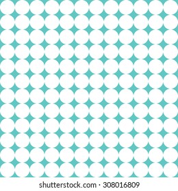 Big white polka dots on turquoise background. It is a seamless vector (illustration) pattern.