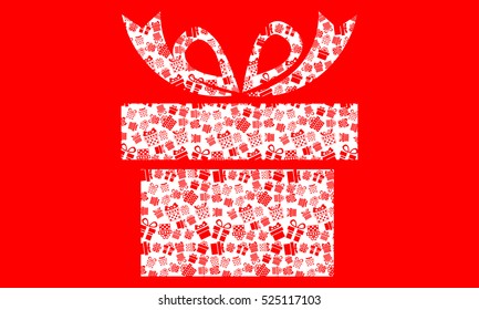 Big white present box with small red present box icon pattern on red background