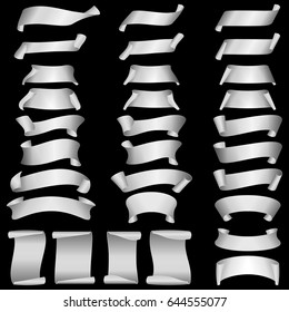 Big White Ribbons Set, Isolated On Black Background, Vector Illustration