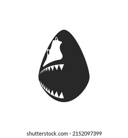 Big white shark head logo negative space, jaws with sharp teeth fish predator front view, white black illustration in minimal style.