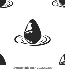 Big white shark head seamless pattern negative space, jaws with sharp teeth fish predator front view, white and black illustration for fabric print background.