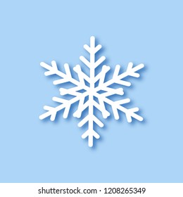 Big White Snowflake with shadow on blue background. Template Snowflake. Eps10