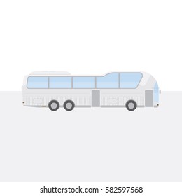 Big white tour bus on light background. Flat vector illustration EPS 10.