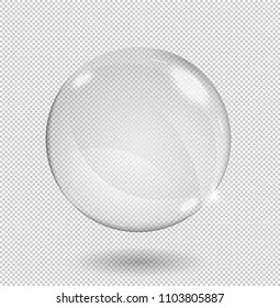 Big white transparent glass sphere with glares and highlights. Transparency only in vector format.