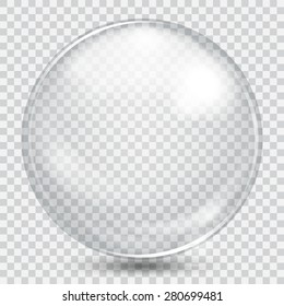 Big white transparent glass sphere with glares and shadow