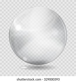 Big white transparent glass sphere with glares and shadow. Transparency only in vector file