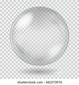 Big white transparent glass sphere with glares and shadow. Transparency only in vector file