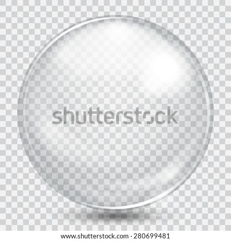 Big white transparent glass sphere with glares and shadow