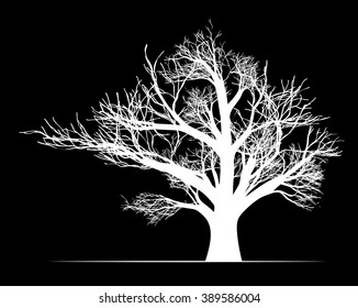 Big white tree on black background vector illustration