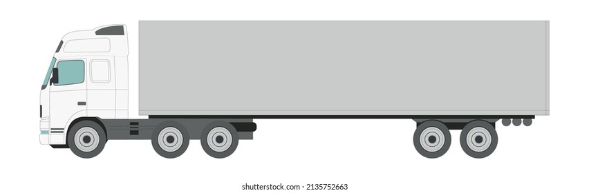 Big white truck with a trailer on a light background - Vector illustration