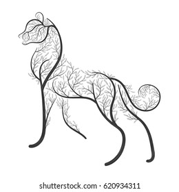Big wild cat stylized by bushes  for use as logos on cards, in printing, posters, invitations, web design and other purposes.