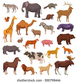 Big wild domestic and farm animals decorative icons set isolated vector illustration