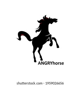 big and wild horse logo, silhouette of angry standing horse vector illustrations
