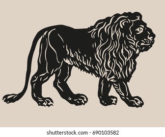 Big wild lion hand drawn sketch mascara vector illustration