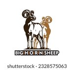 BIG WILD LONGHORN SHEEP LOGO, silhouette of strong longhorn ram standing vector illustrations