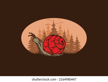 Big wild snail creeping in the forest illustration design