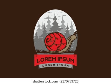 Big wild snail creeping in the forest illustration design