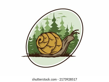 Big wild snail creeping in the forest illustration design