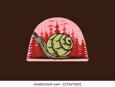 Große wilde Schnecke, die im Design der Waldgrafik schlängelt