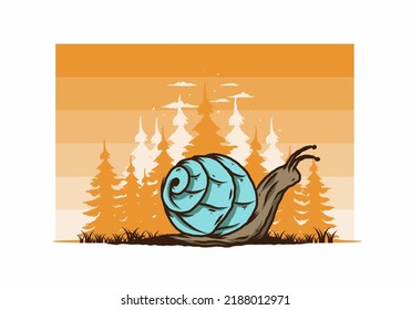 Big wild snail creeping in the forest illustration design