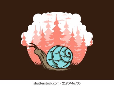 Große wilde Schnecke, die im Design der Waldgrafik schlängelt