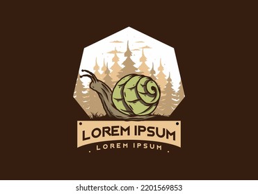 Big wild snail creeping in the forest illustration design