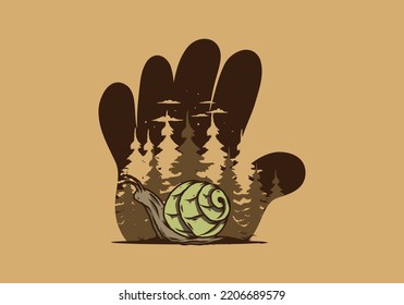 Big wild snail creeping in the forest illustration design