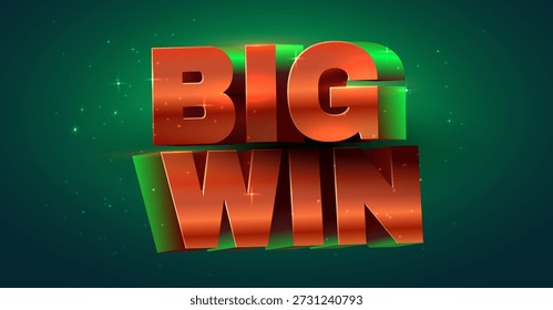 Big Win 3D texto metálico em um fundo verde brilhante. Ideal para celebrar o sucesso. Ilustração vetorial.