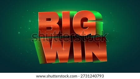 Big Win 3D metallic text on a sparkling green background. Ideal for celebrating success. Vector illustration.