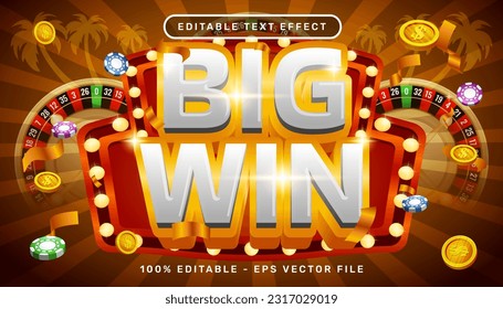 big win 3d text effect and editable text effect with slot machine illustration