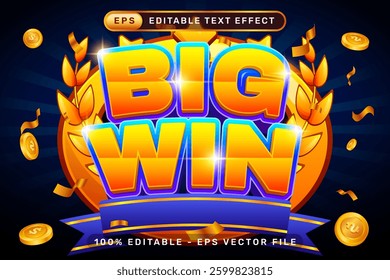 big win 3d text effect and editable text effect with light background