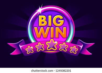 Big win banner background for lottery or casino, slot icon with ribbon and stars