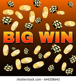 Big Win banner for online casino, poker, roulette, slot machines, card games. Elements for gambling
