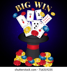 Big Win banner for online casino. Elements for gambling