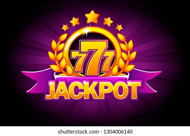 Big Win banner purple ribbon, 777 icons and text. Vector illustration for casino, slots, roulette and game UI. Isolated on a separate layers